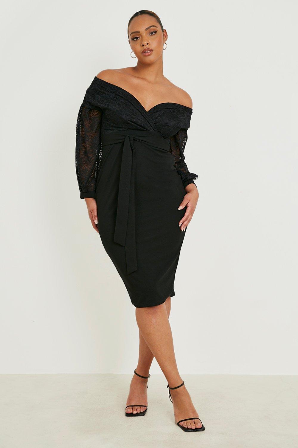 Plus off the outlet shoulder wrap midi dress