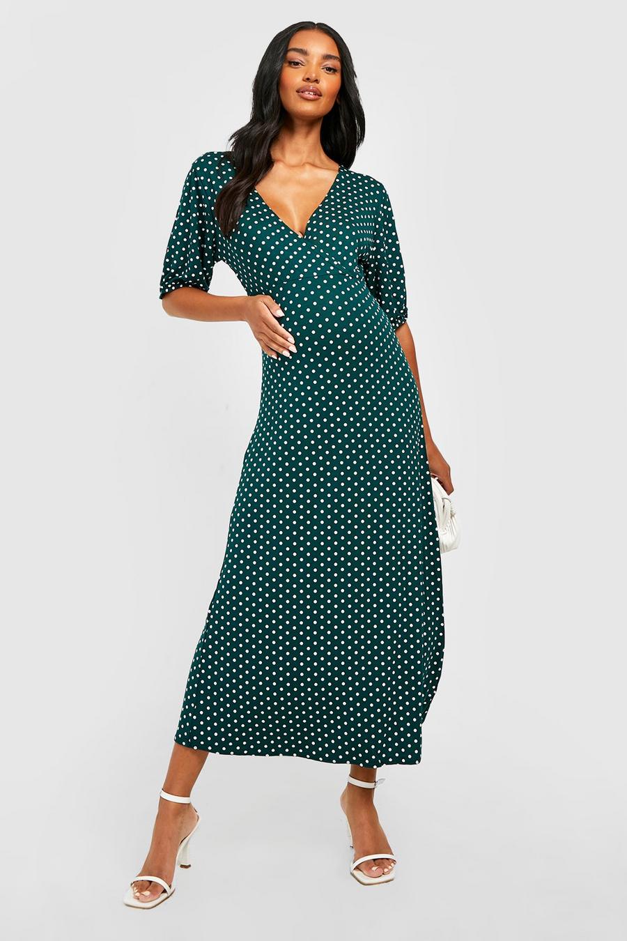 Green Maternity Polka Dot Midaxi Dress