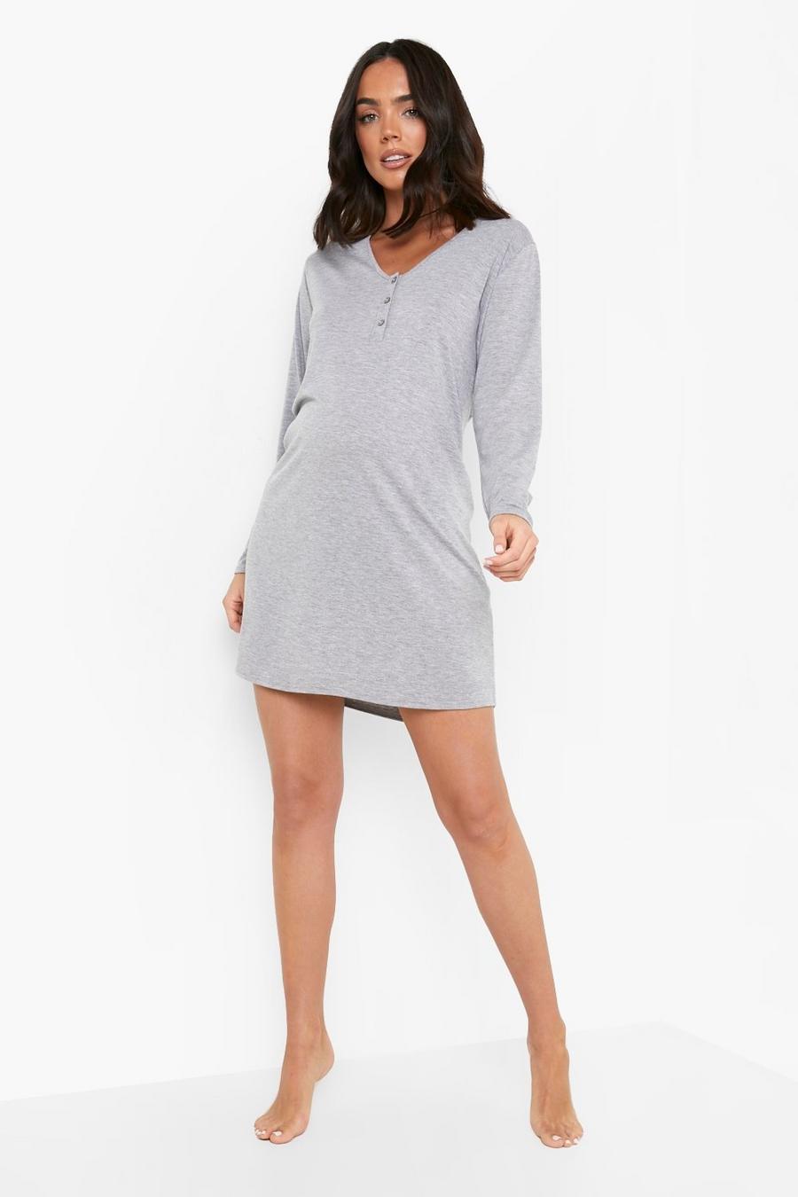 Grey marl Maternity Button Neck Nursing Nightgown image number 1