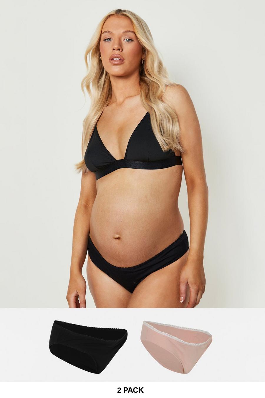 Black Maternity Under The Bump Lace Trim 2pk Brief image number 1