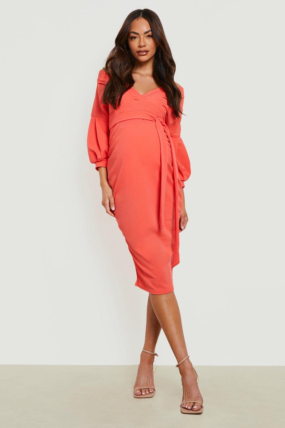 Cross Bust Maternity Dress with Long Sleeves