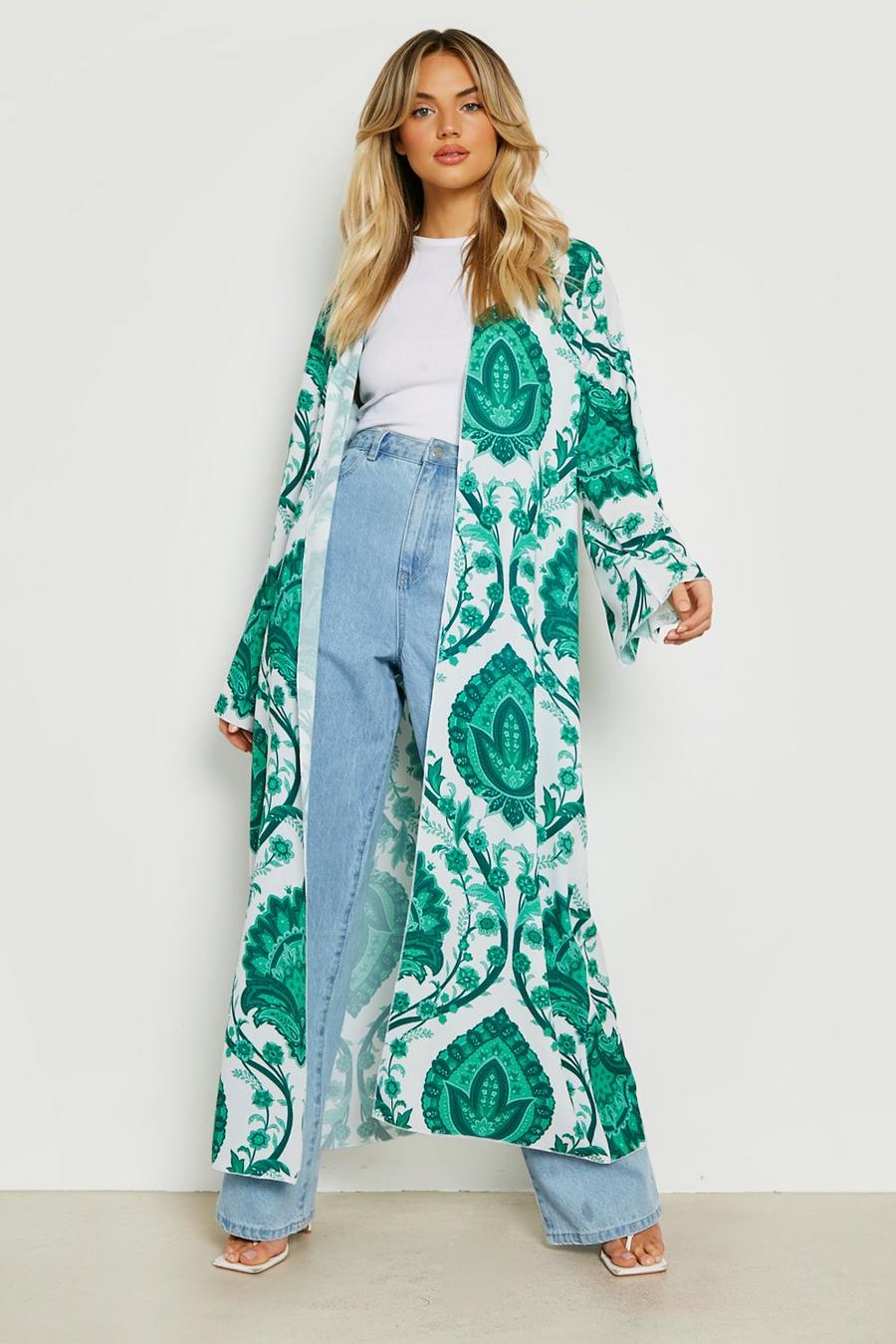 Green Printed Maxi Kimono