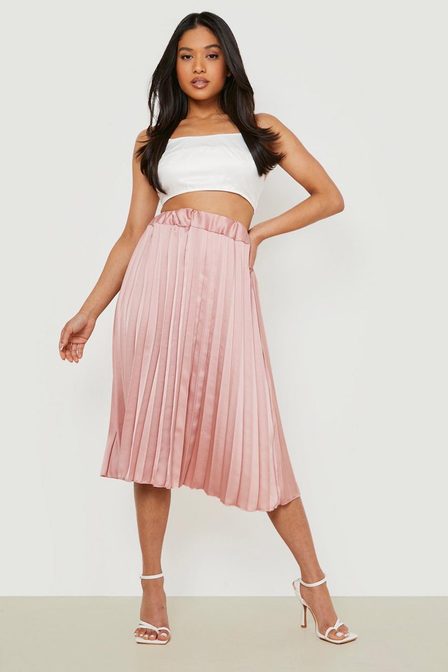 Rose pink Petite Satin Pleated Midi Skirt