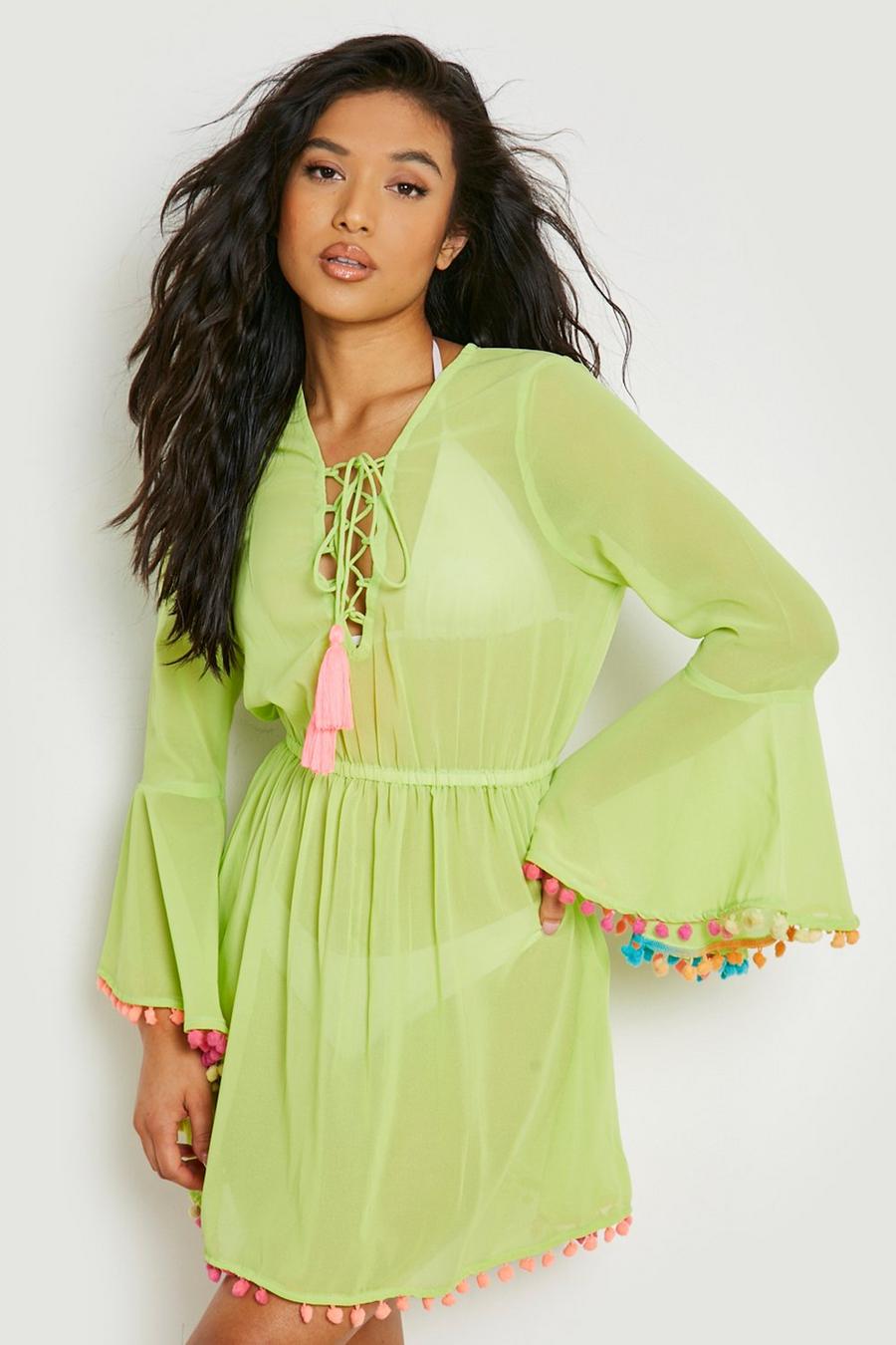 Lime Petite Lace Up Beach Dress image number 1