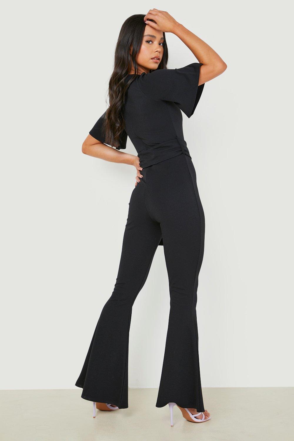 Petite Tie Waist Flared Pants Jumpsuit boohoo USA