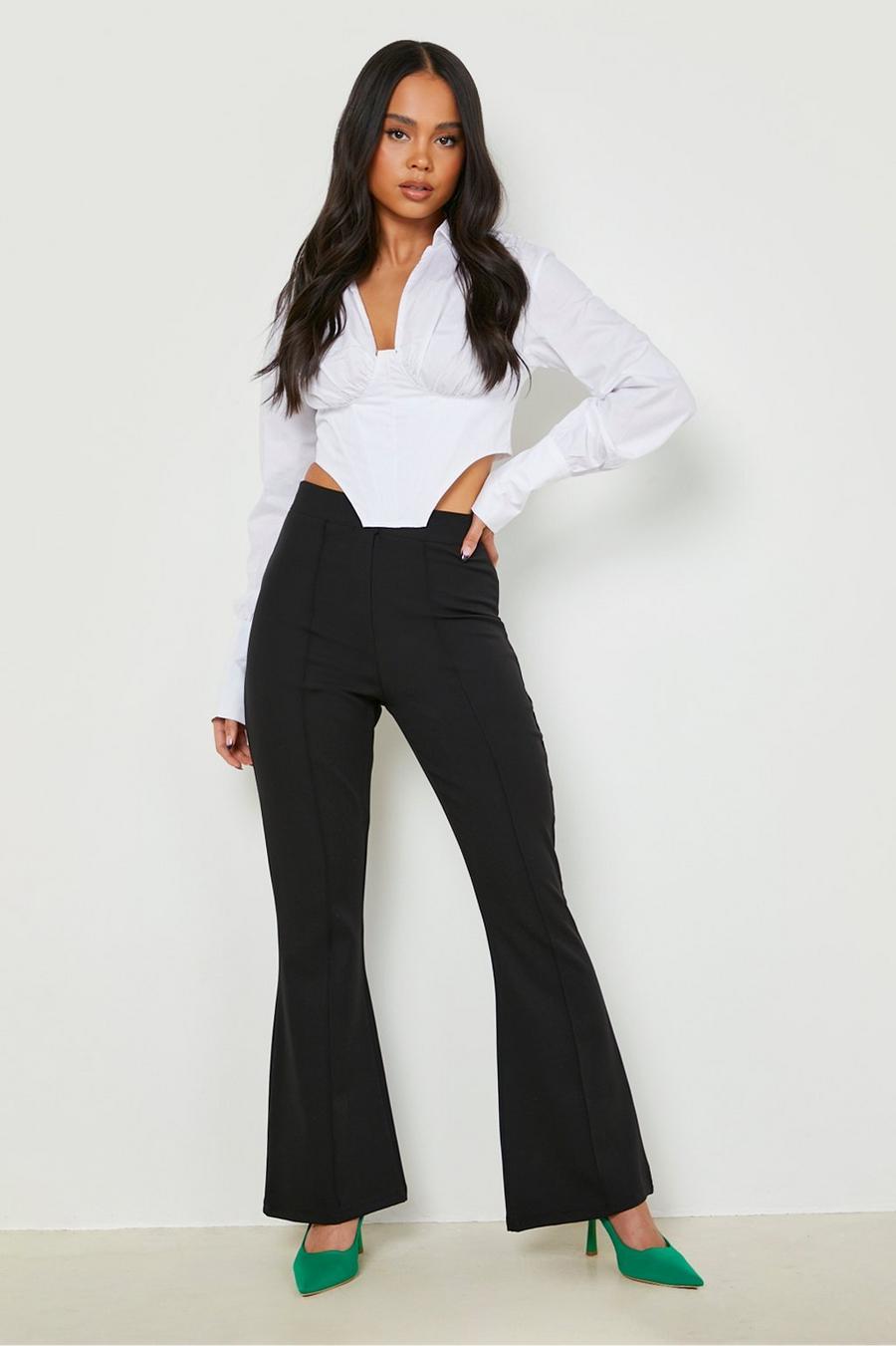 Black Petite 30 Inch Seam Detail Flared Trouser  image number 1