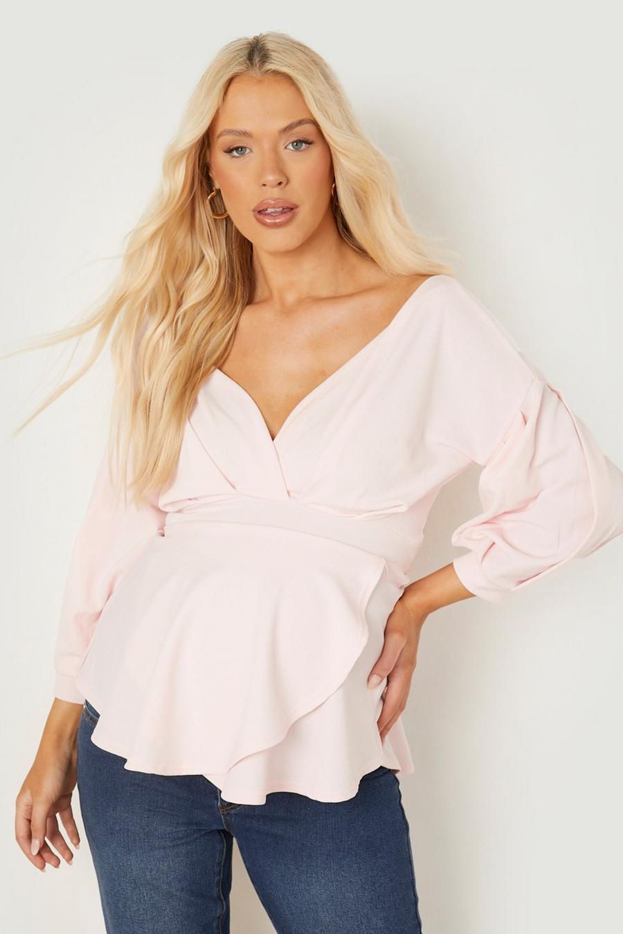 Coral blush pink Maternity Off The Shoulder Wrap Top
