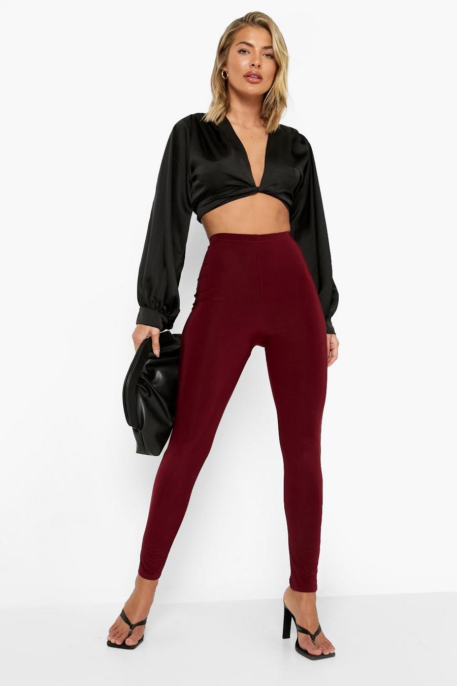 Wine red Slinky High Waisted Cropped Leggings