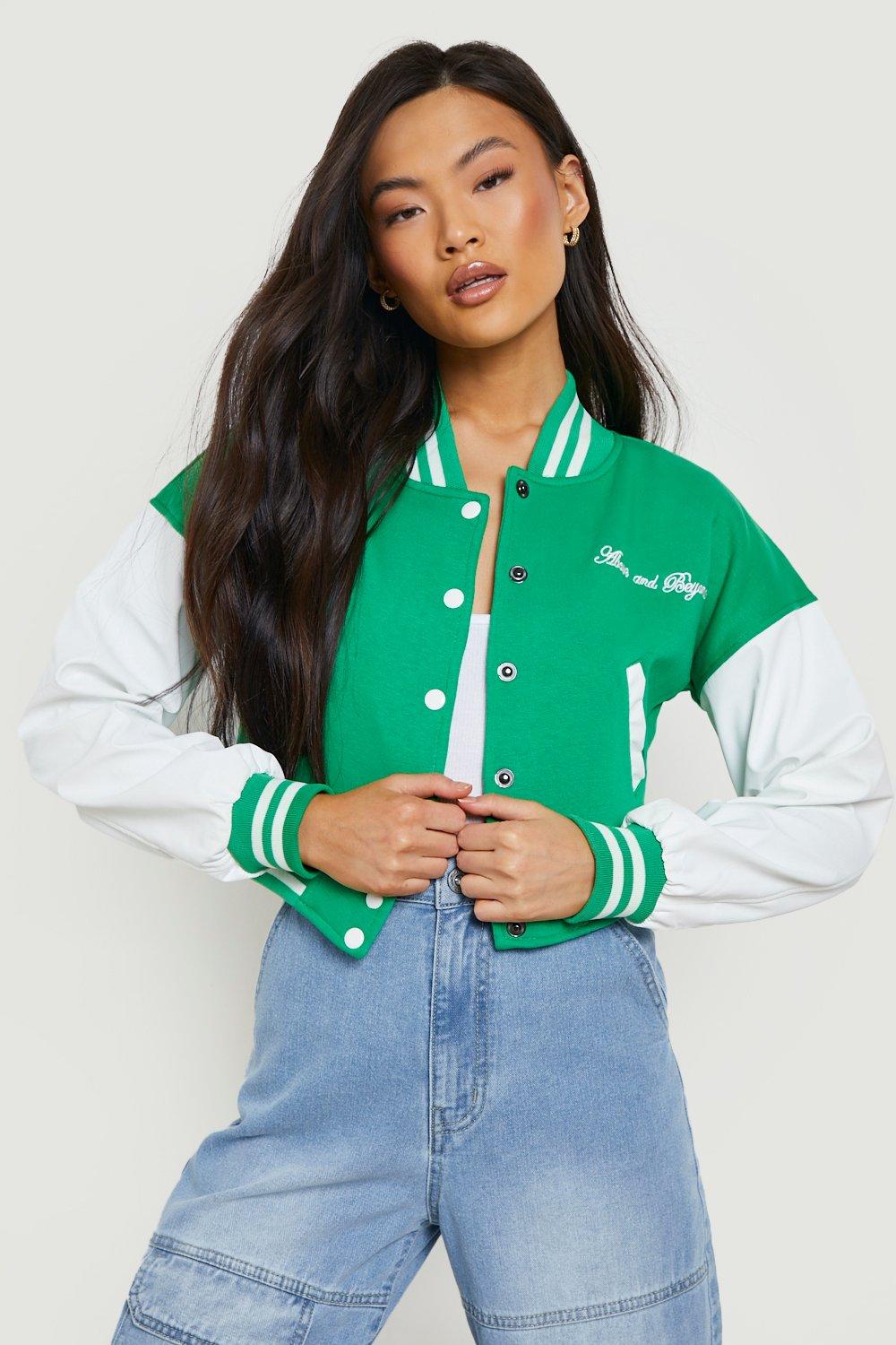 Women's Green & White Letterman Jacket