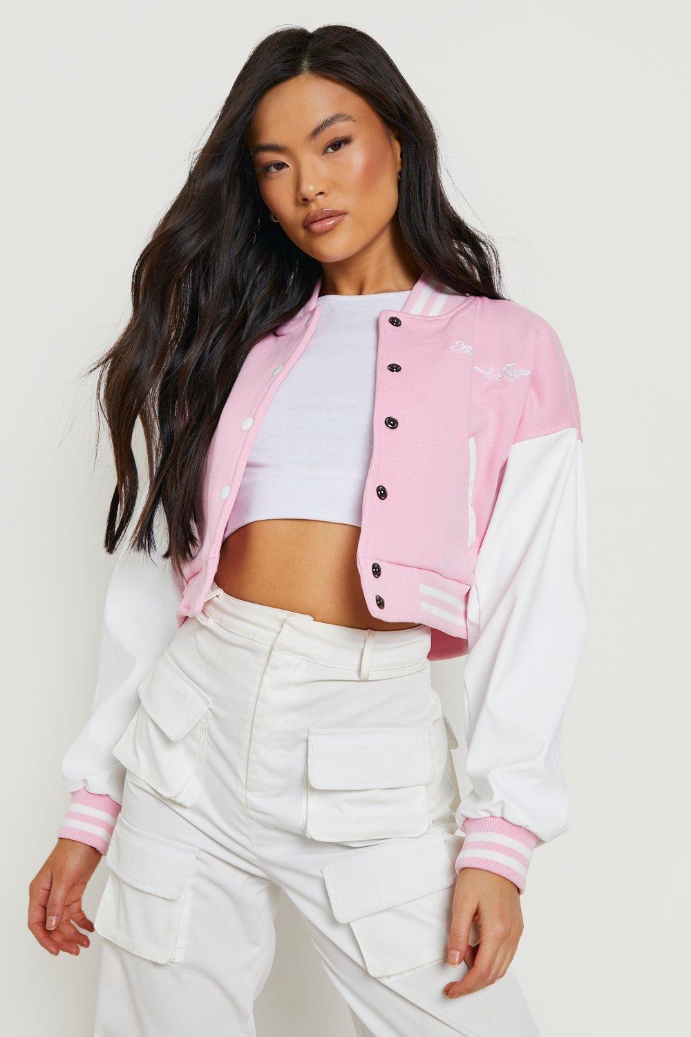 Pink cropped outlet bomber jacket