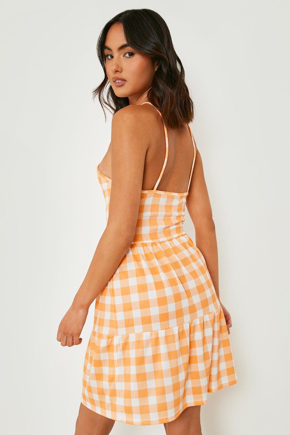 Rib Halter Smock Dress Gingham Print | boohoo USA Rib Halter Smock Dress Gingham Print | boohoo USA
