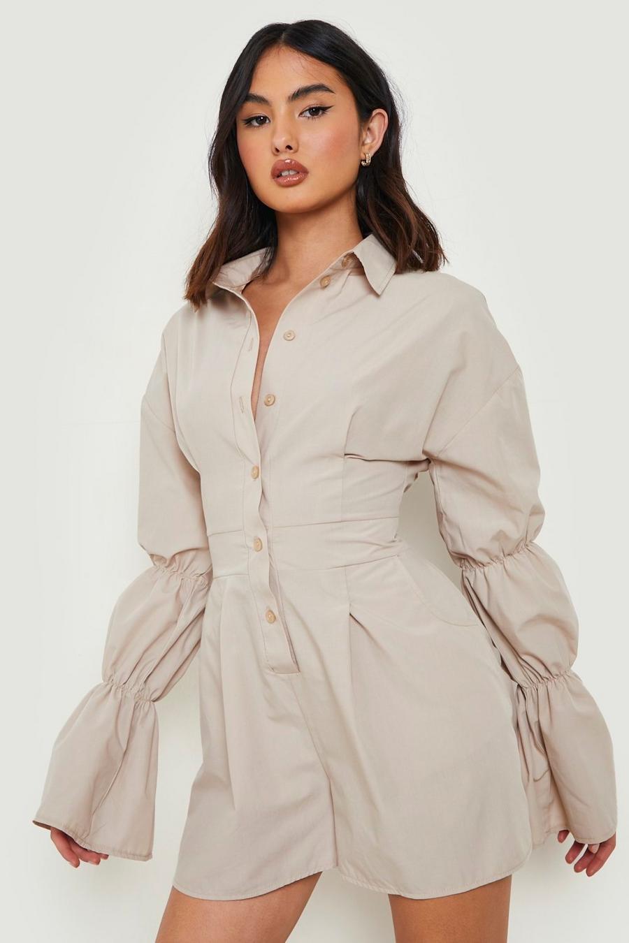 Stone Ruched Cotton Shirt Playsuit  image number 1