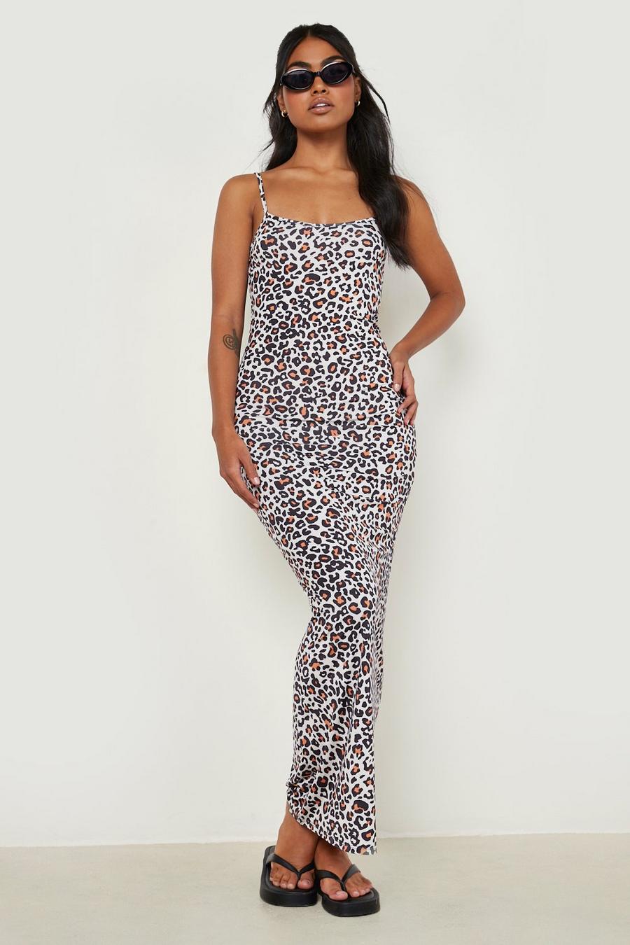 Brown brun Leopard Print Strappy Maxi Dress