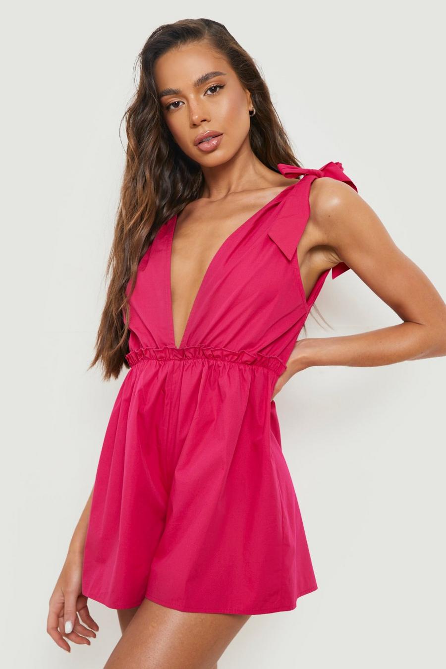 Pink Cotton Tie Strap Playsuit image number 1