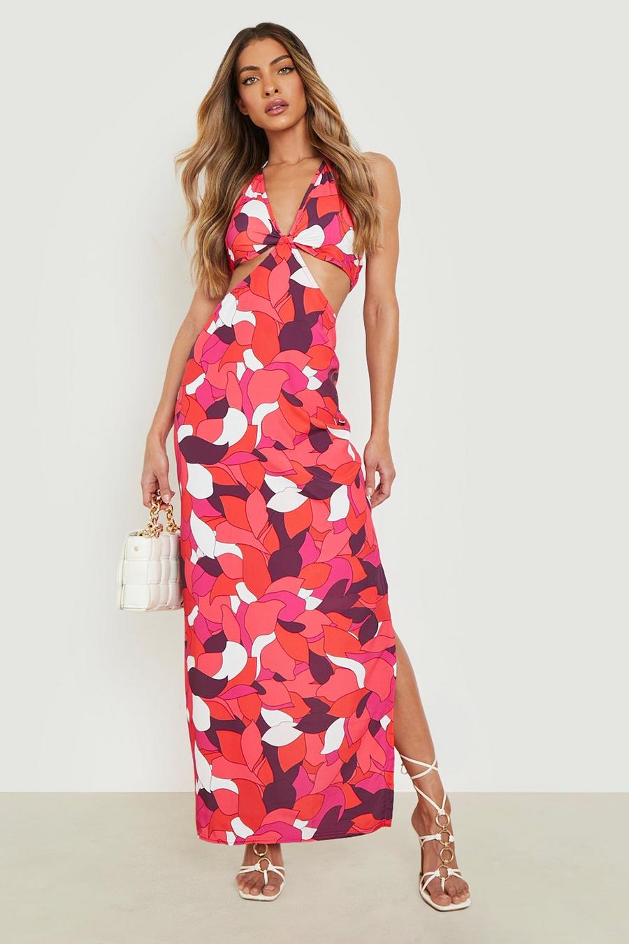 Pink rose Floral Cut Out Maxi Dress 