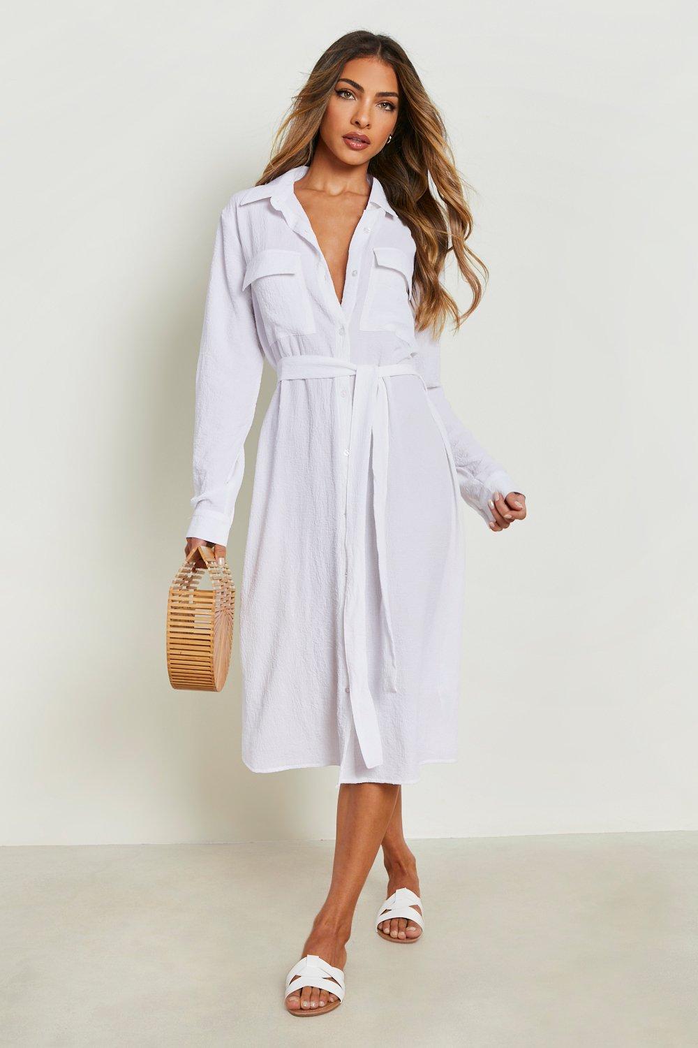 Robe chemise textur e en coton boohoo