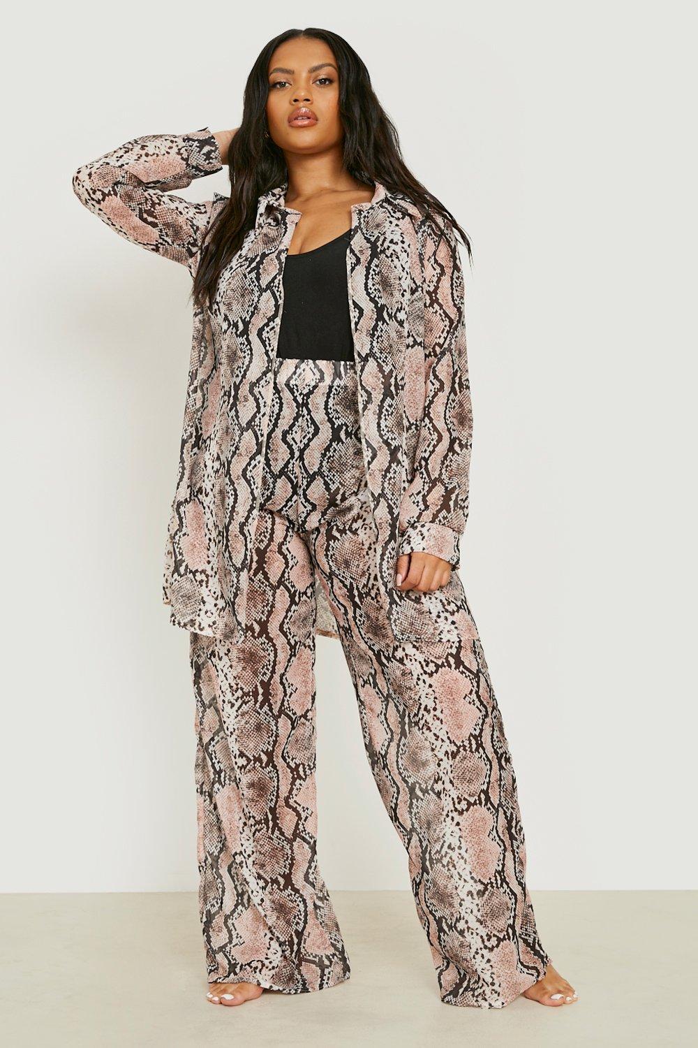 Plus Snake Print Beach Trousers boohoo UK