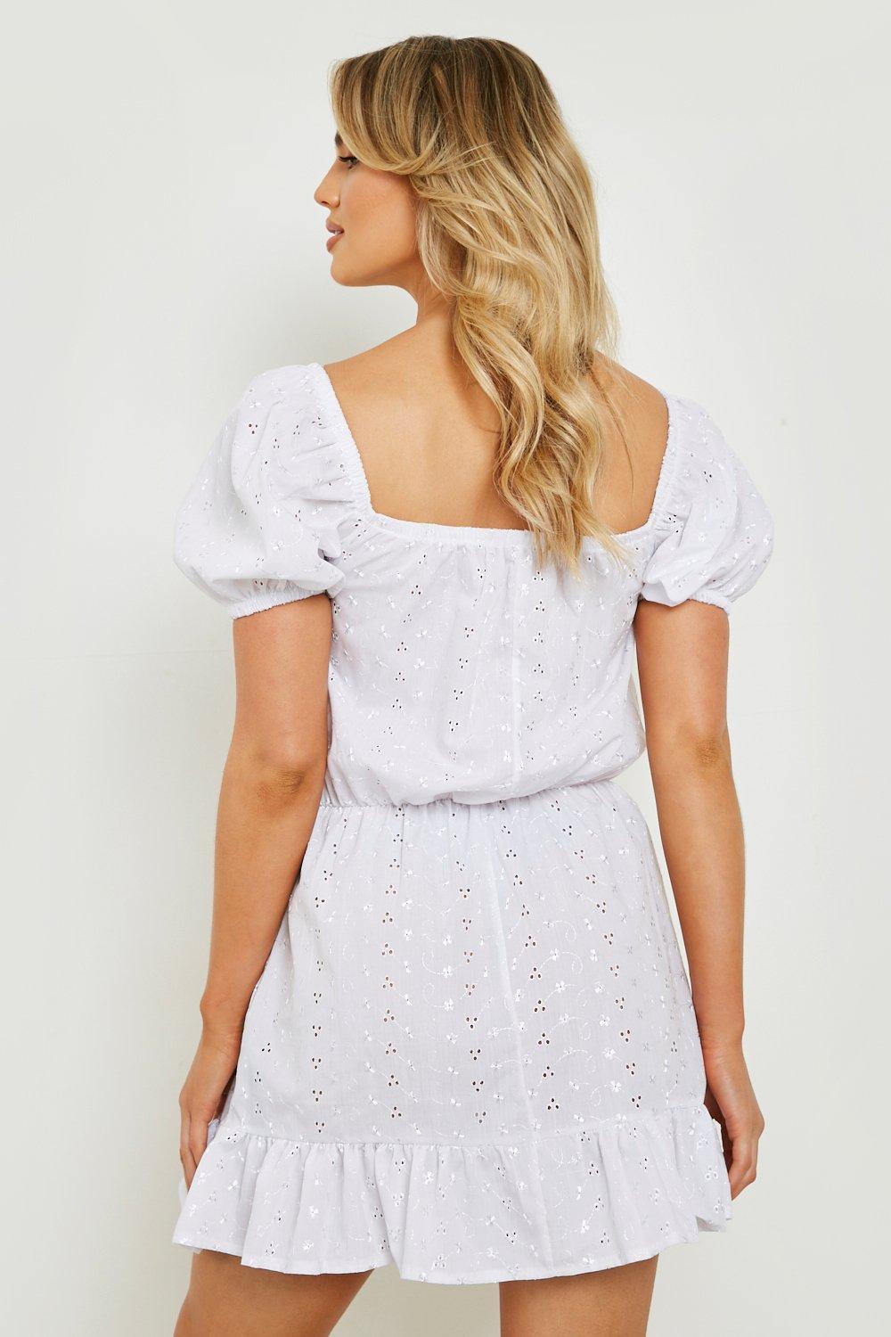 Broderie Anglaise Ruffle Hem Smock Dress boohoo AU