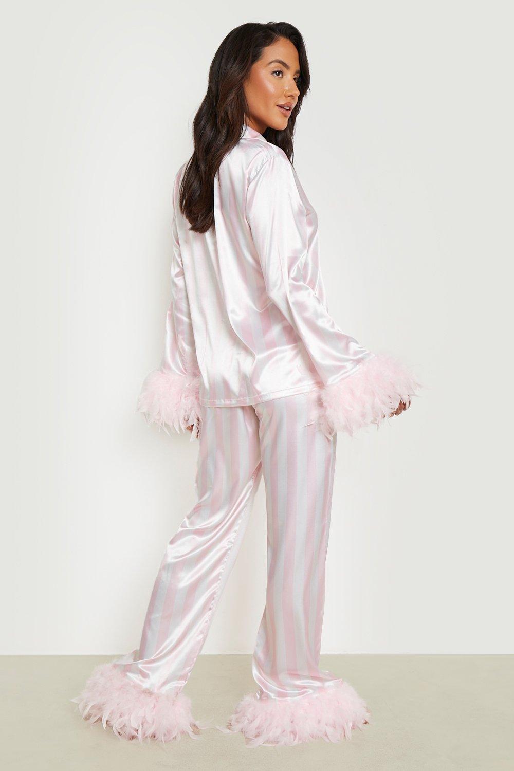 White with Blush Feather Pajama Pants Set