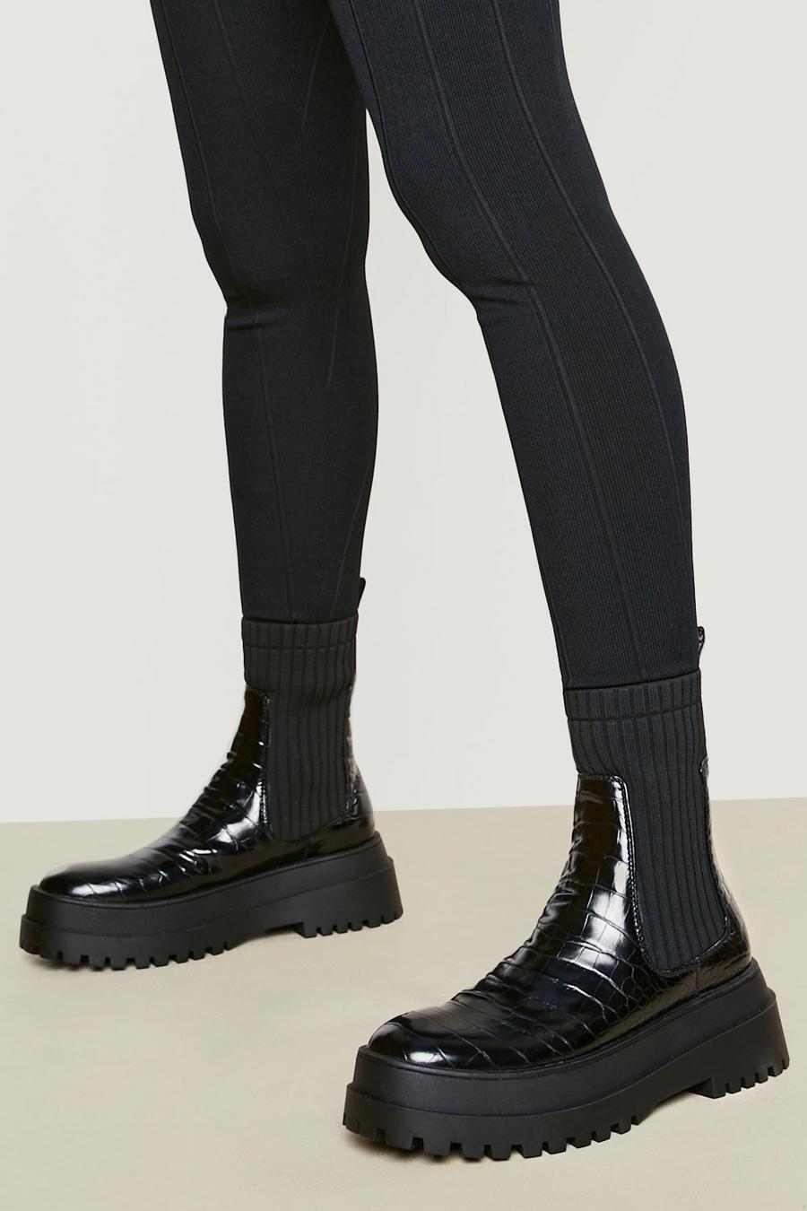 Black Elasticated Croc Chelsea Boots image number 1
