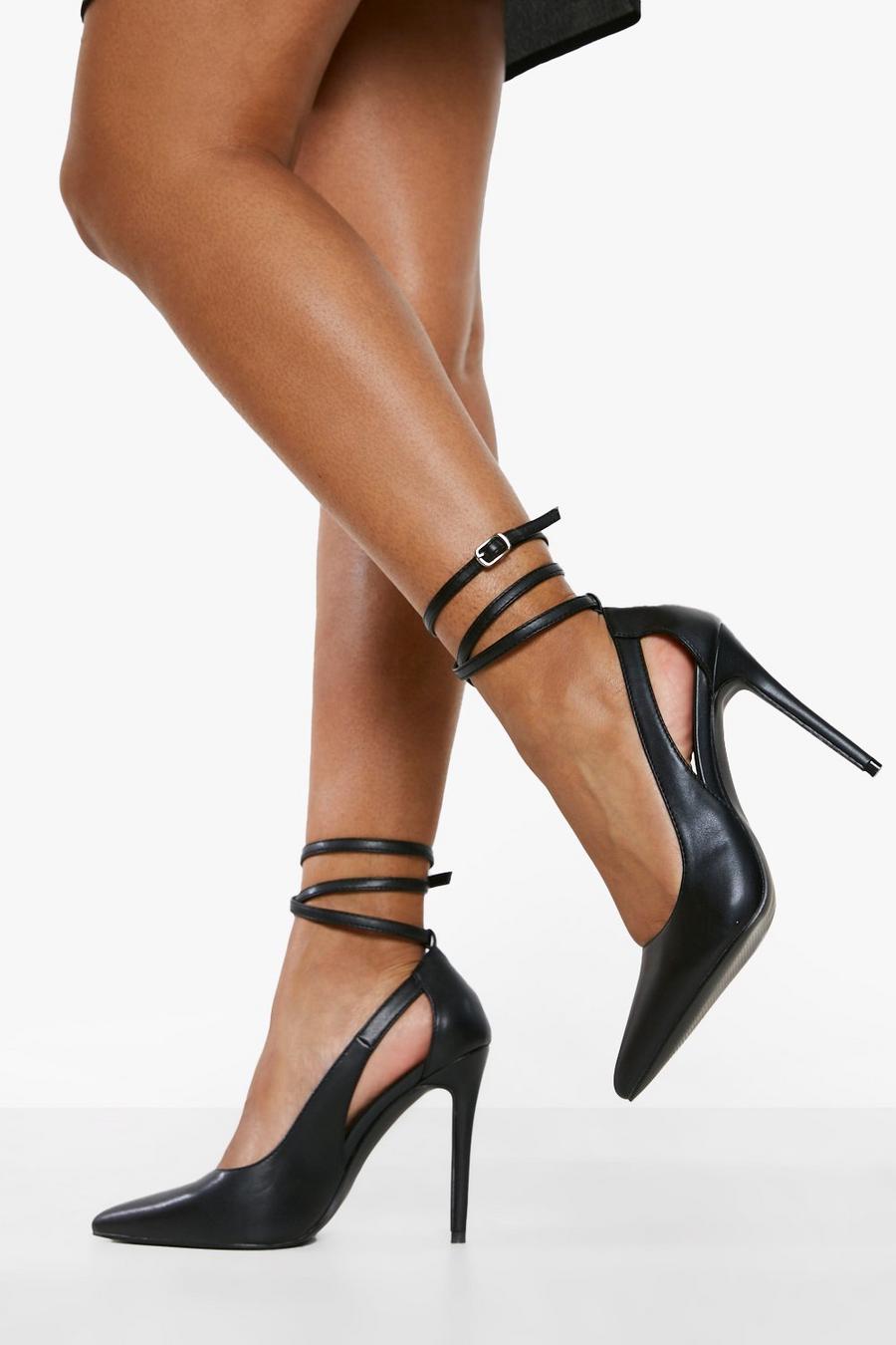Black noir Wide Fit Cut Out Detail Lace Up Court Shoe image number 1