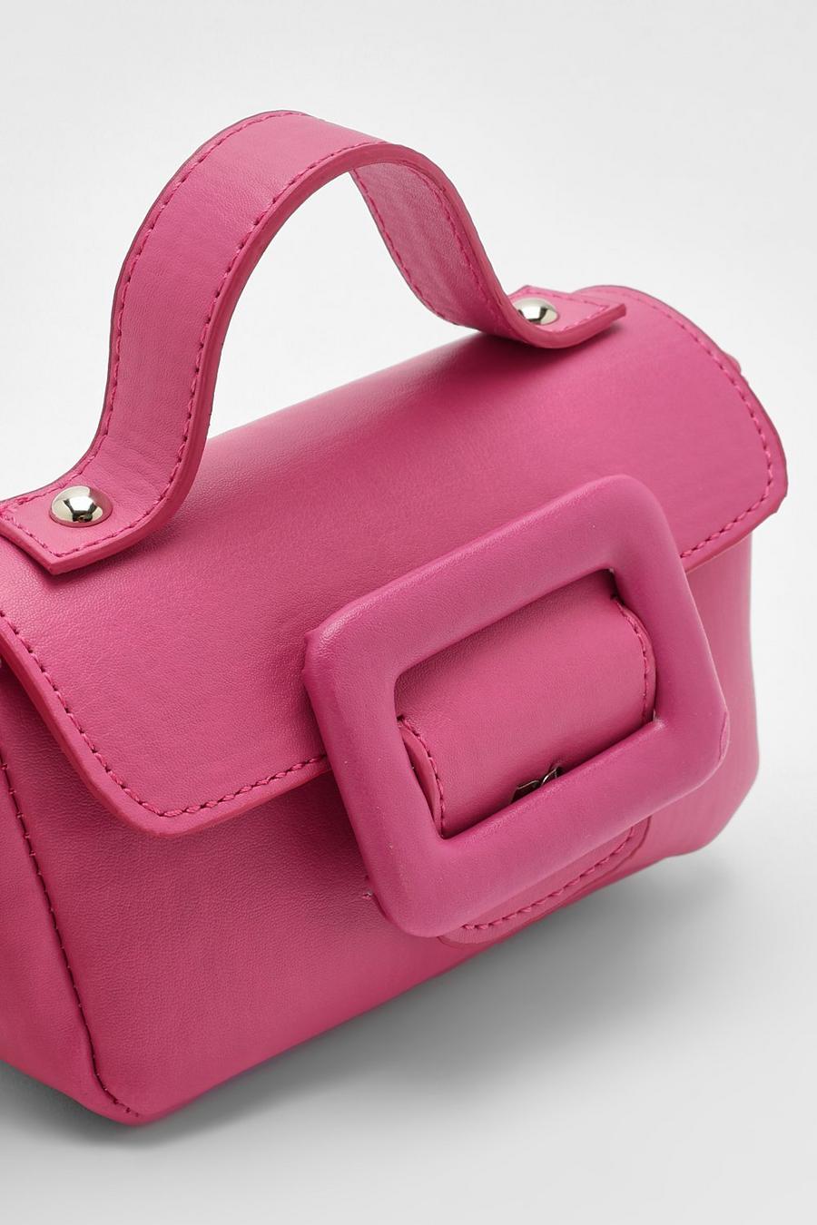 Mini sac à main à boucle contrastante, Pink rose