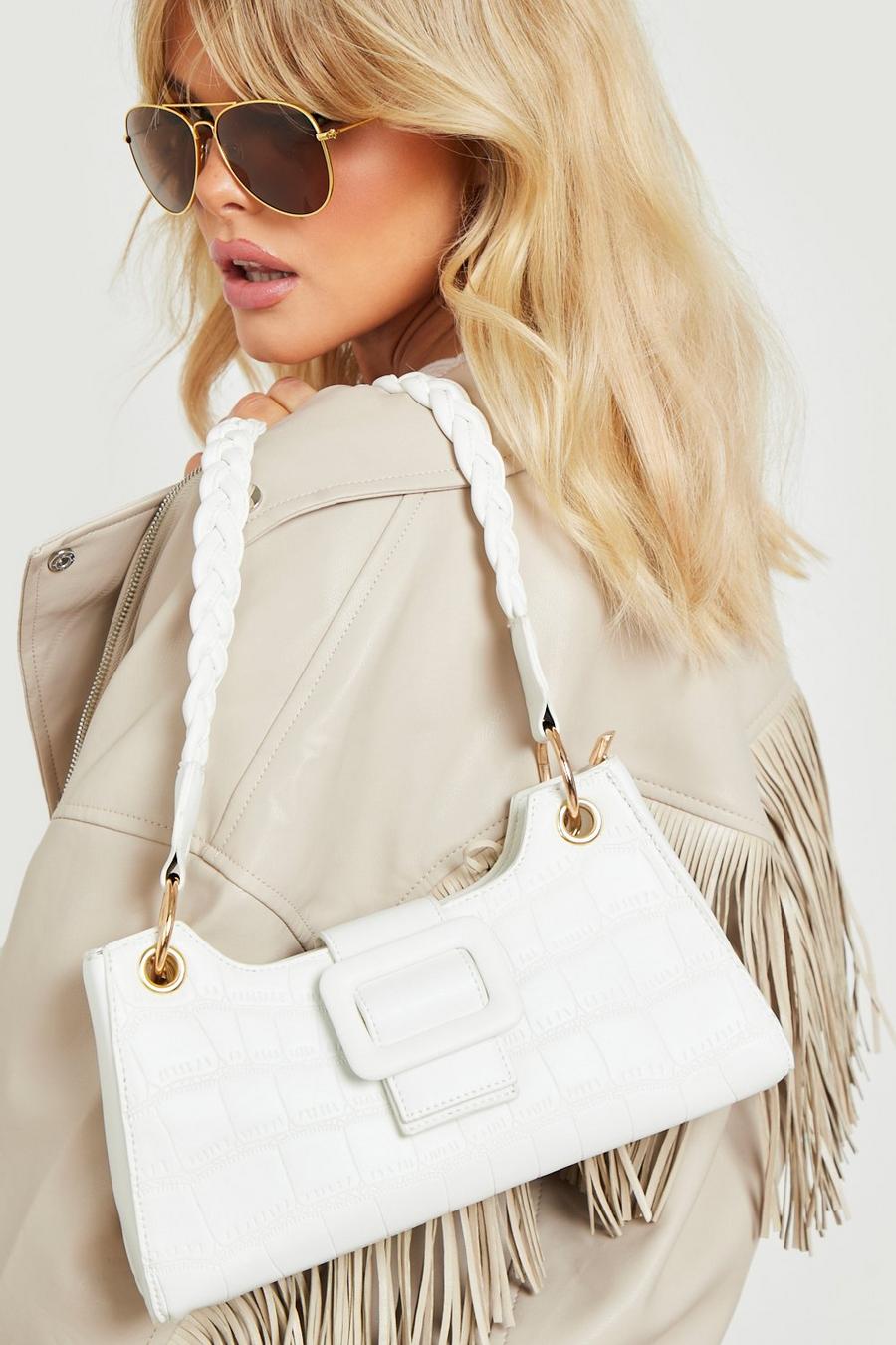 White weiß Quilted Buckle Shoulder Bag 