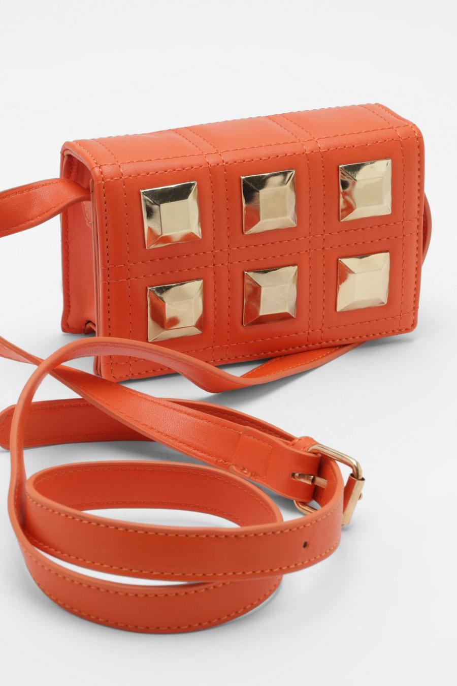 Orange Studded Square Crossbody Bag  image number 1