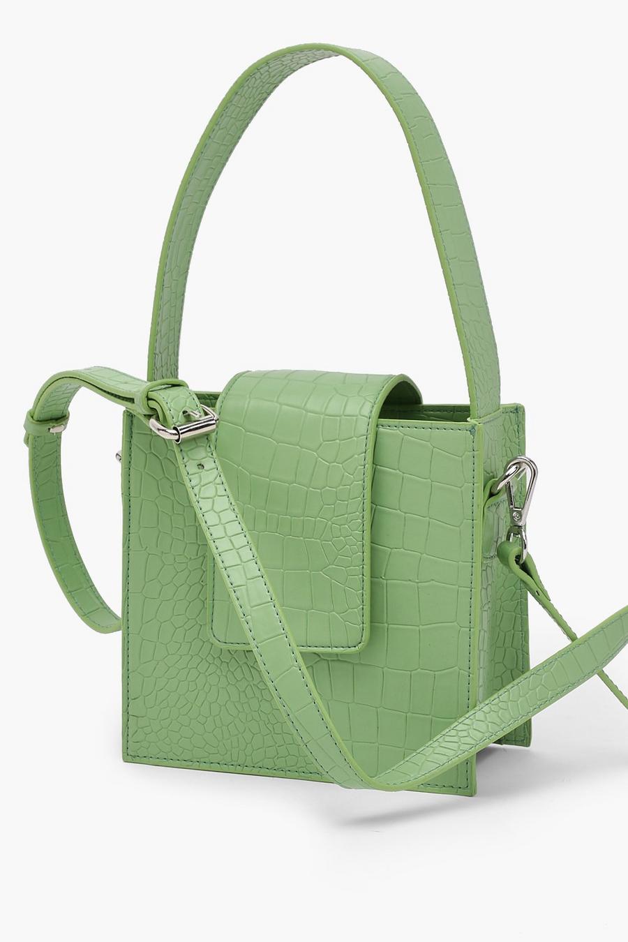 Green grön Handväska med krokodilskinnseffekt image number 1