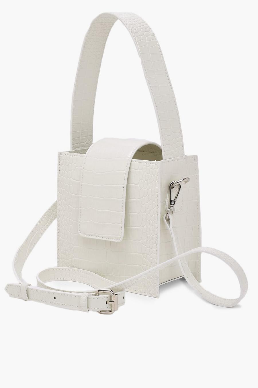 White Handväska med krokodilskinnseffekt image number 1