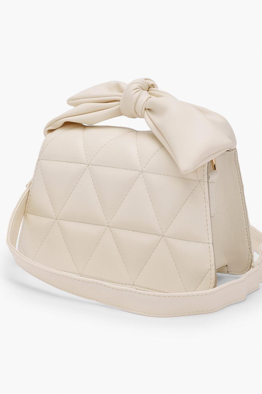 White Quilted Bow Strap Cross Body image number 1
