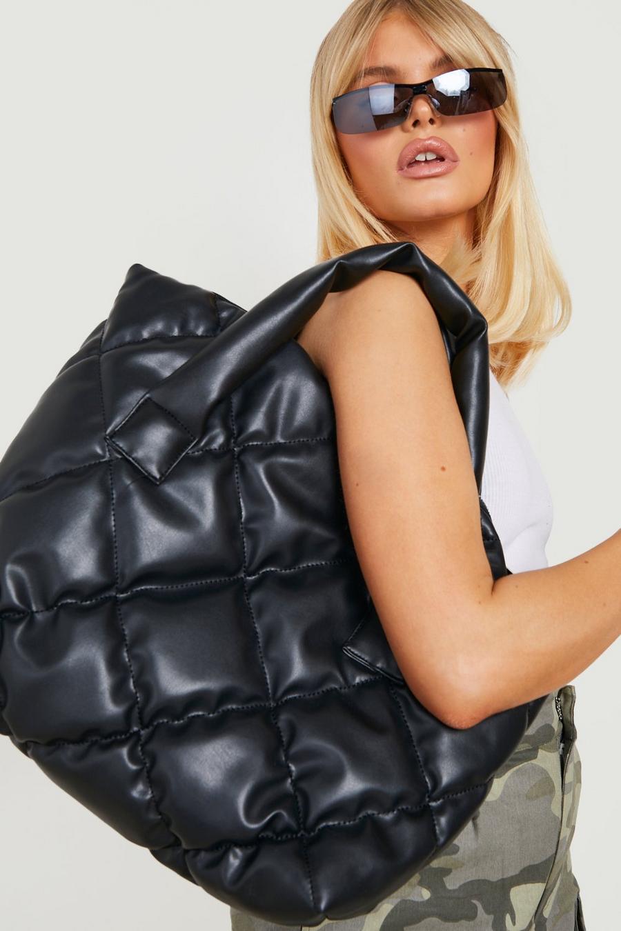 Black Oversized Quilted Tote Bag image number 1