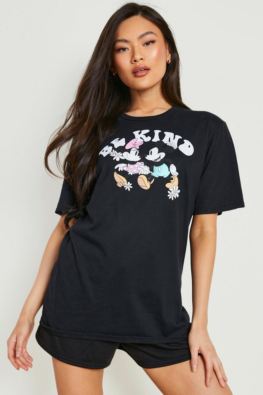 T-shirt Disney con Minnie & Mickey Mouse con scritta Be Kind & pantaloncini, Black