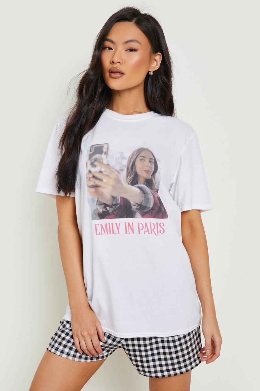 Pantalón corto de cuadros vichy y camiseta con estampado de Emily In Paris, White image number 1