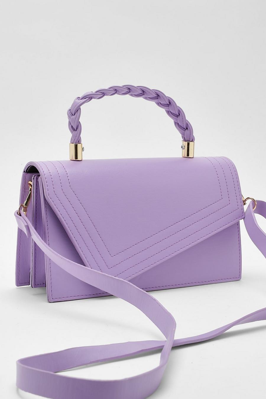Lilac purple Plait Handle Structured Cross Body Bag 
