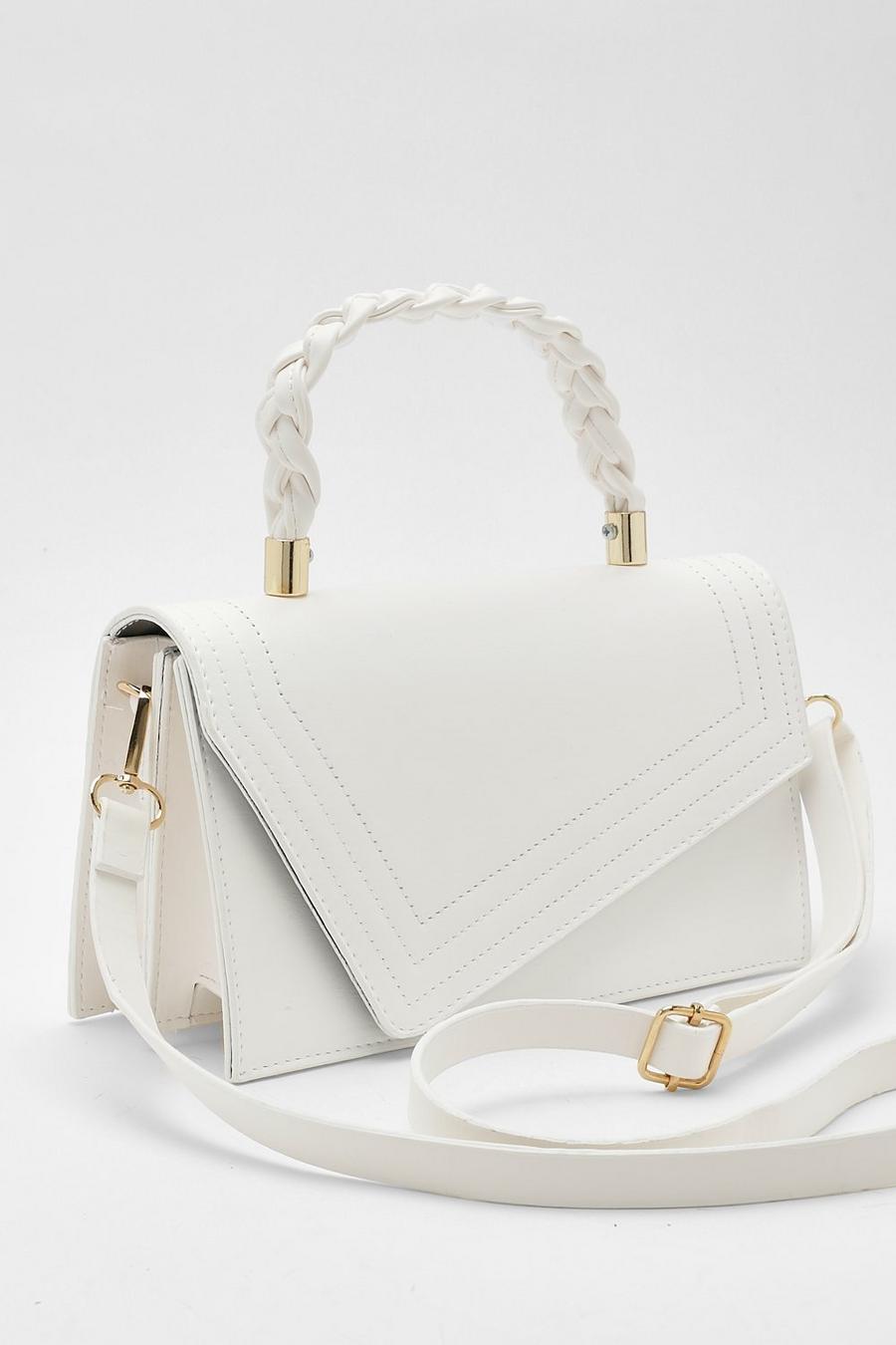 White Braid Handle Structured Cross Body Bag image number 1