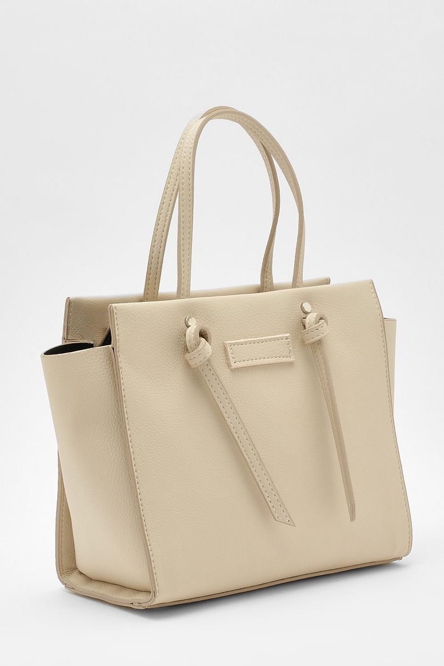 Cream blanc Knot Detail Tote Bag