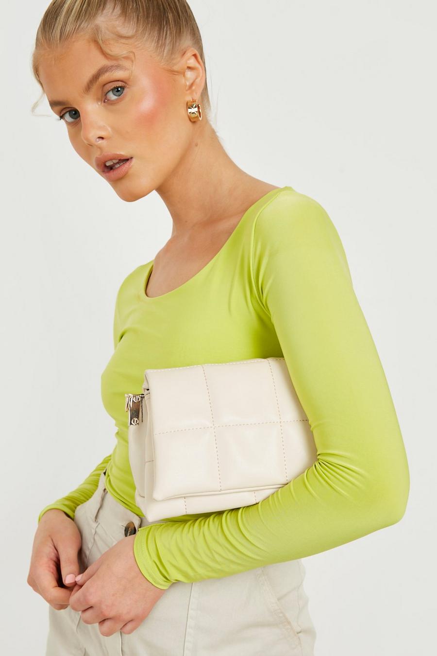 Cream white Square Quilted Cross Body Bag