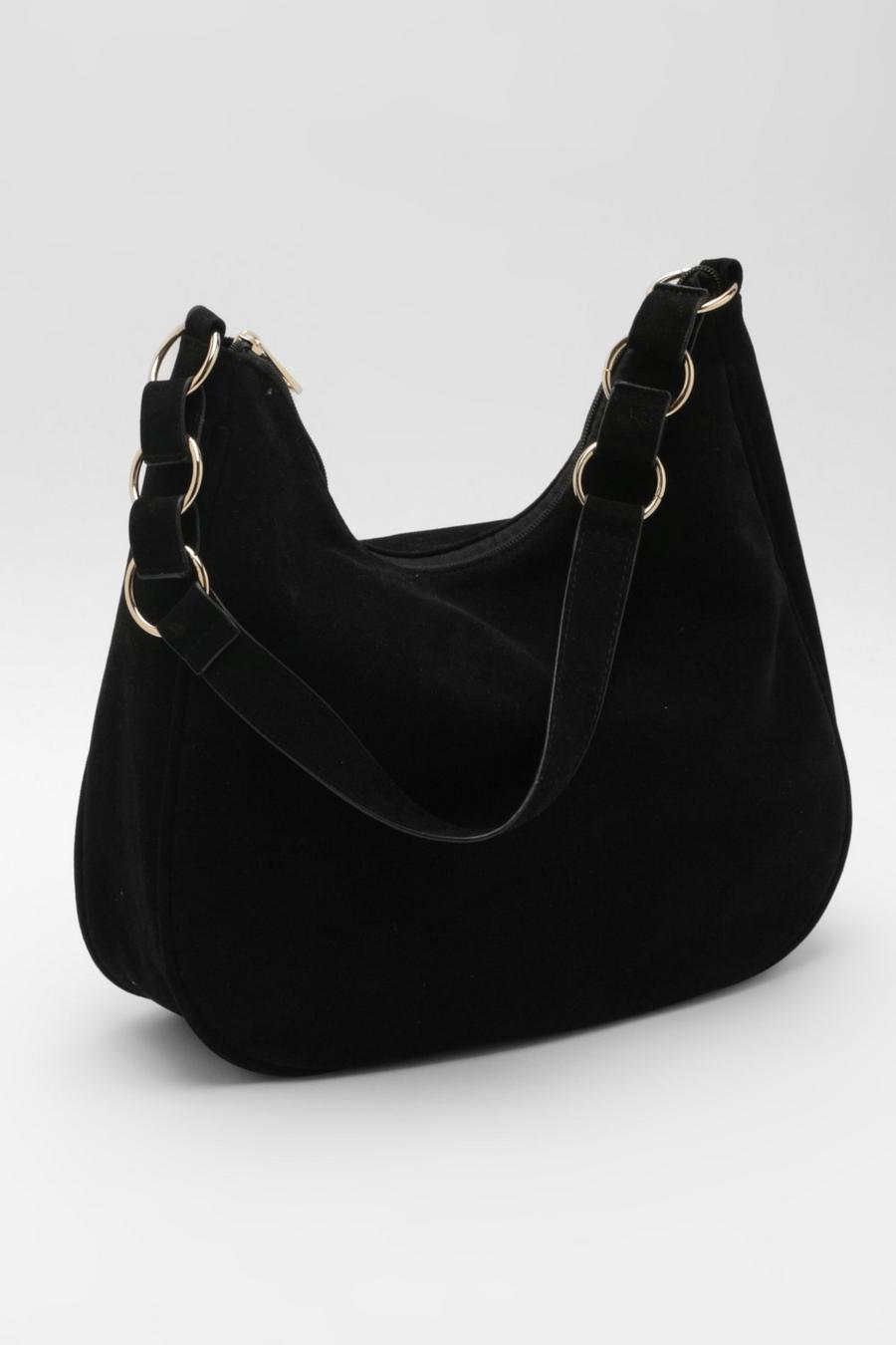 Black nero Suede Link Shoulder Bag 