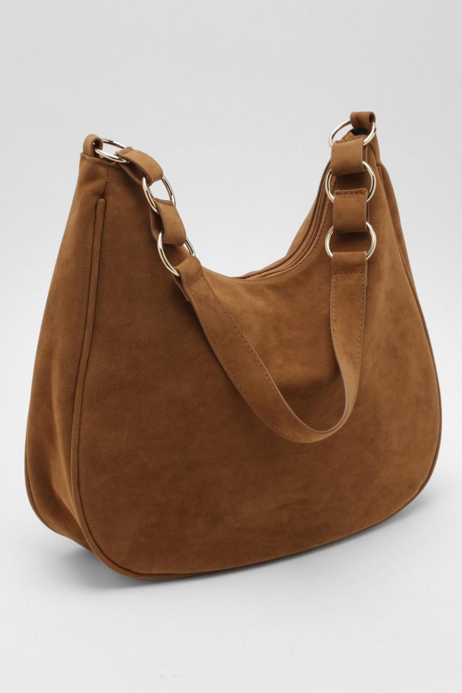 Tan brown Suede Link Shoulder Bag 