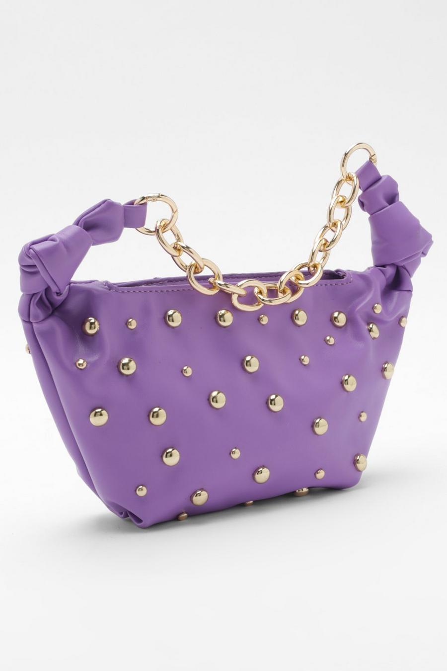 Purple Mini Quilted Studded Chain Shoulder Bag  image number 1