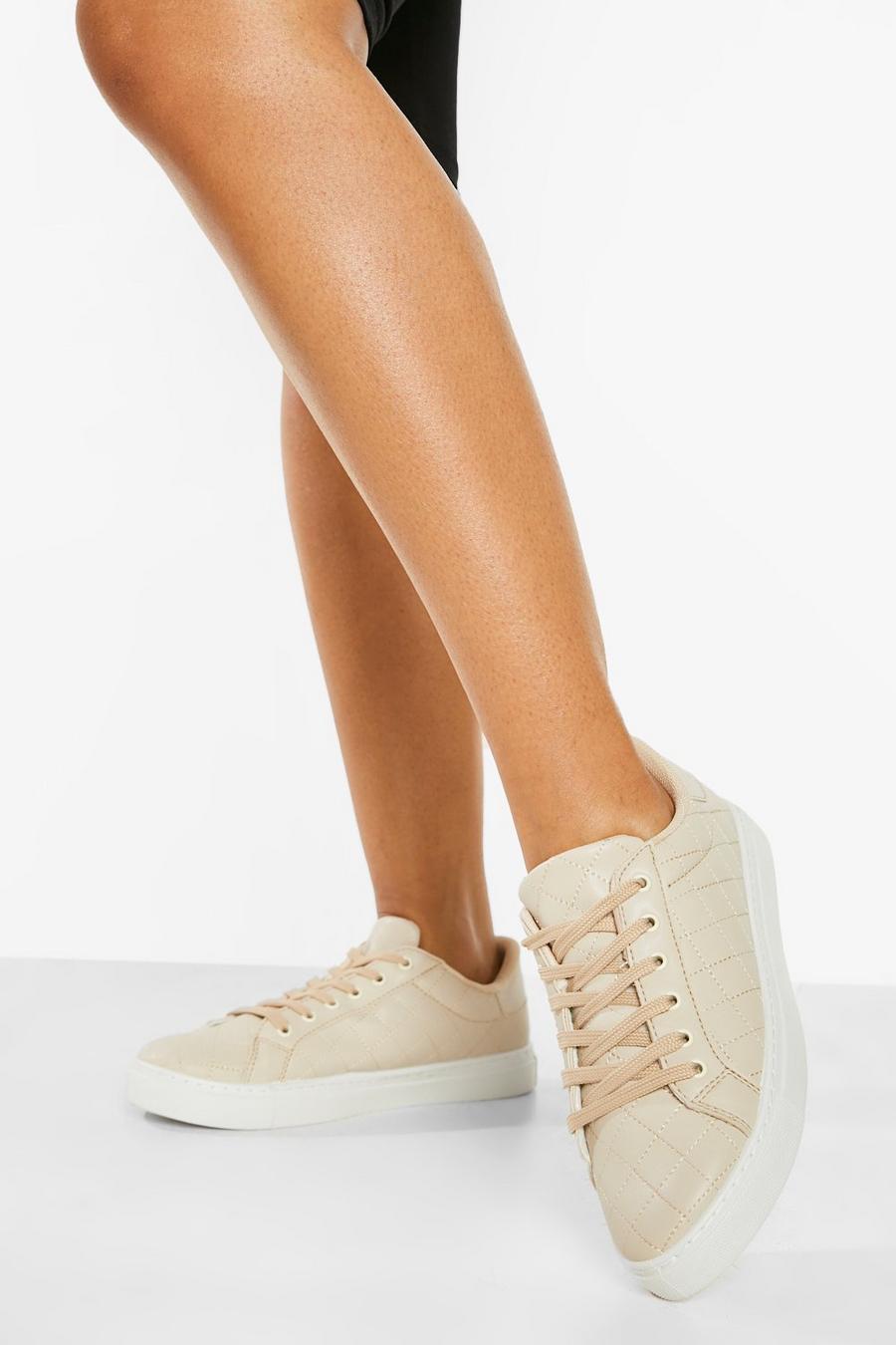 Nude Quilted Detail Flat Trainer image number 1