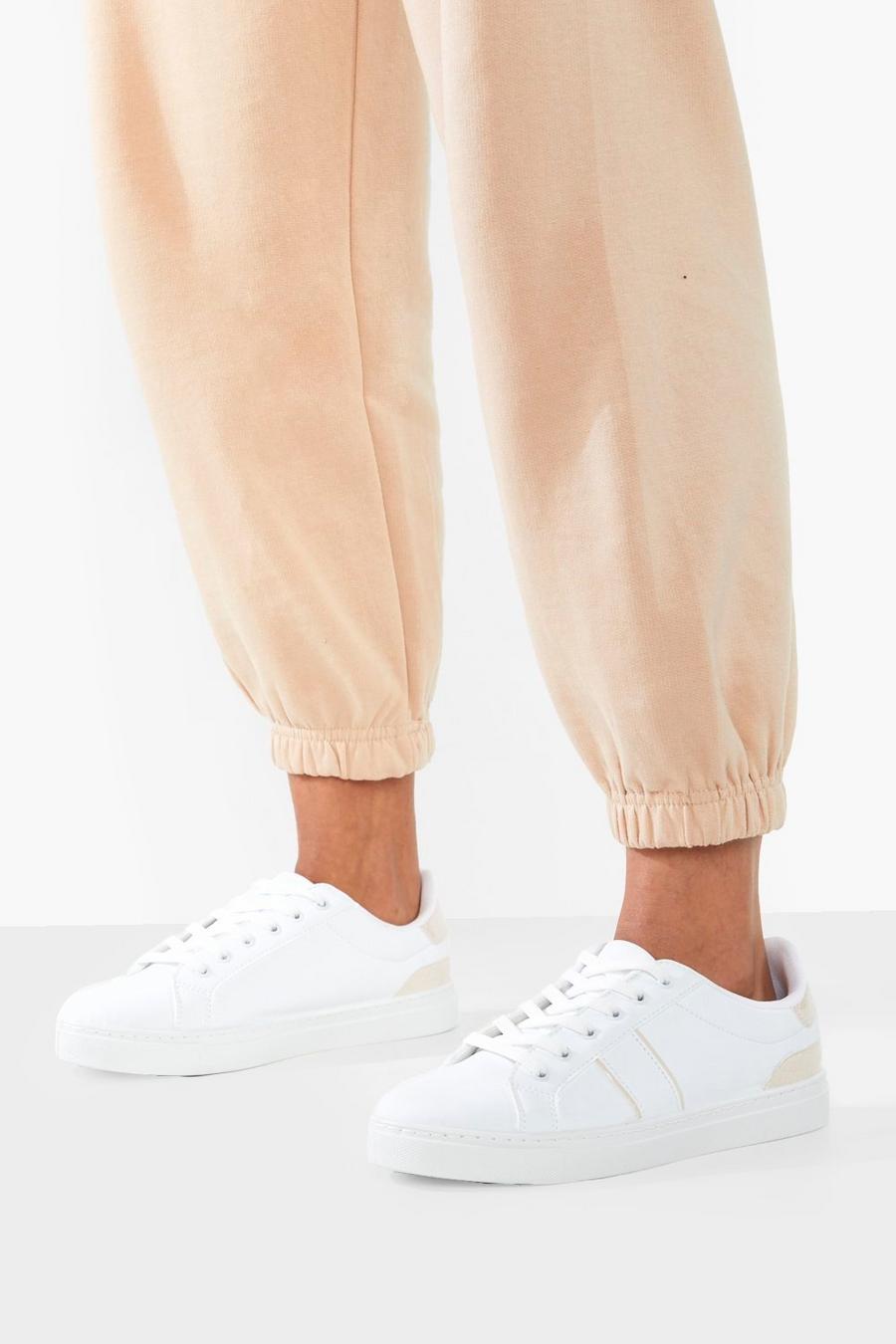 White Patent Stripe Detail Flat Sneakers image number 1