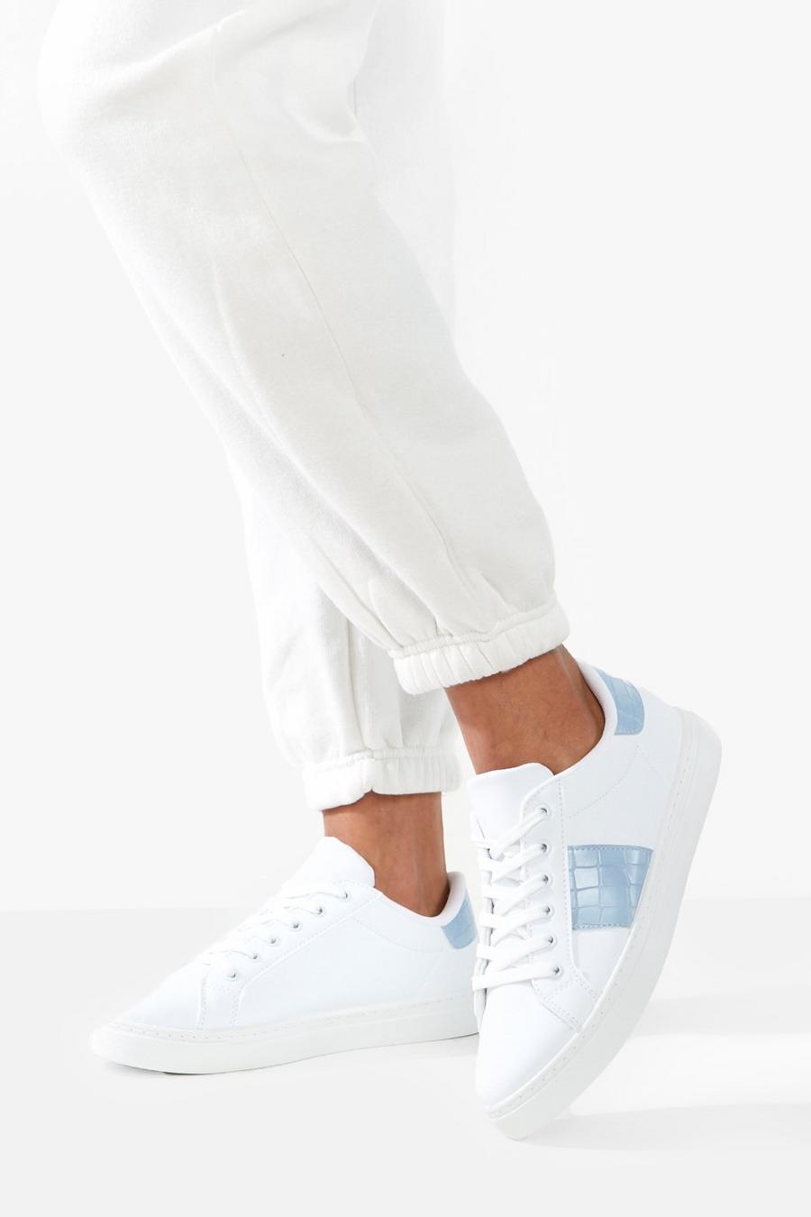 White Croc Stripe Sneakers image number 1