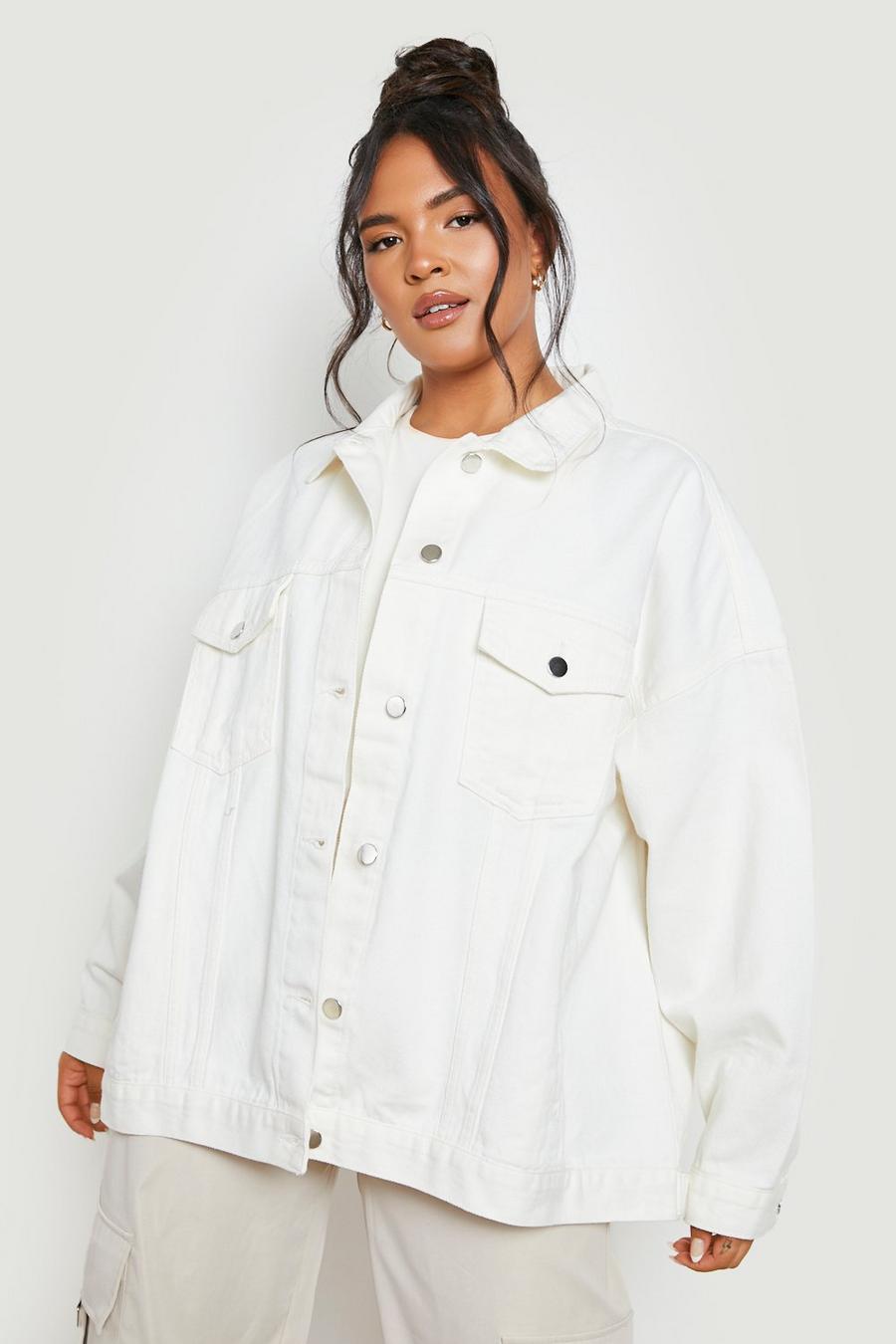 White Plus Extreme Oversized Denim Jacket image number 1