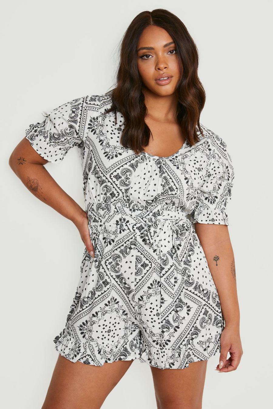 White Plus Scarf Print Woven Playsuit image number 1
