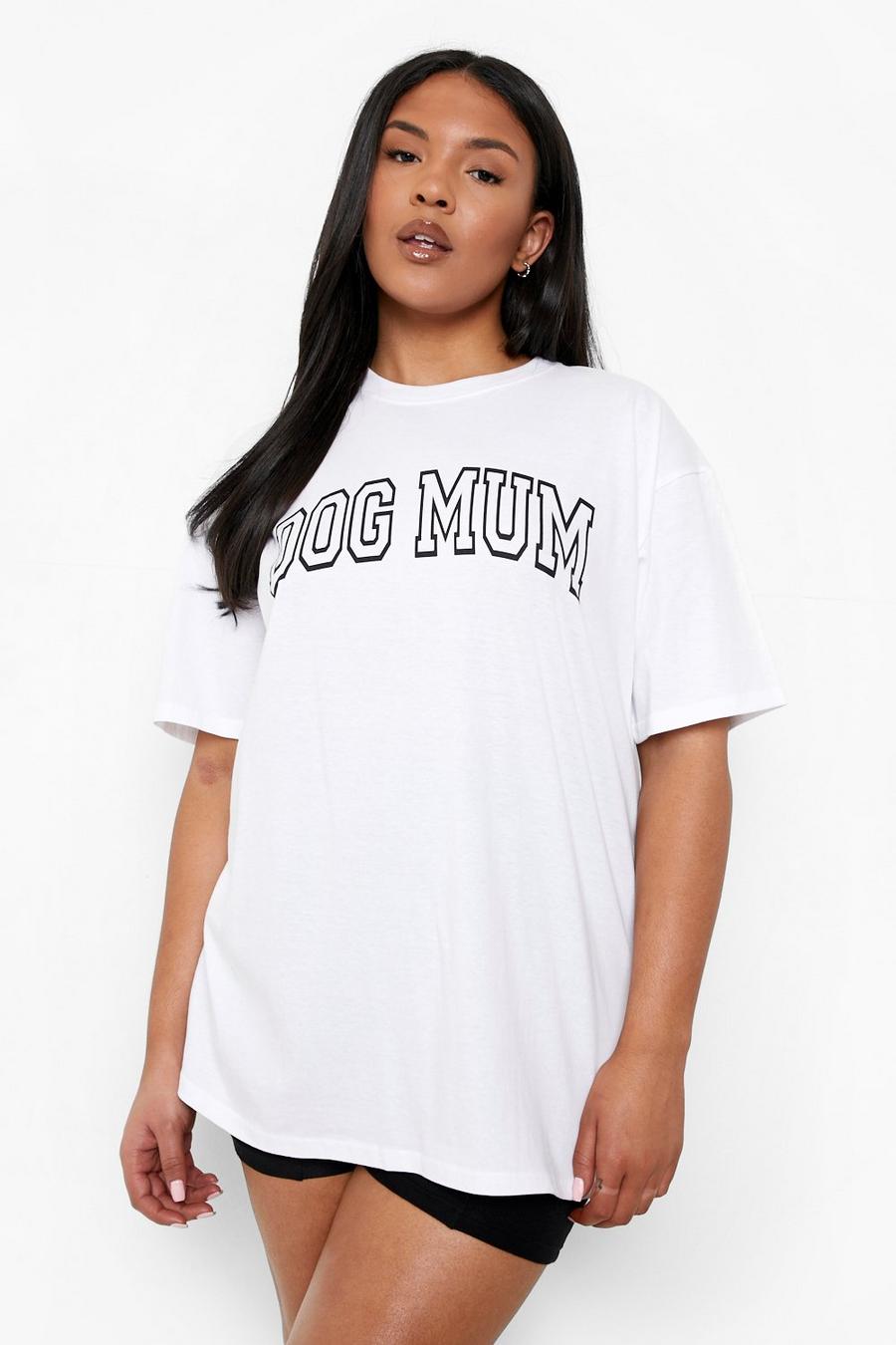 Camiseta Plus oversize con estampado de Dog Mum, White blanco
