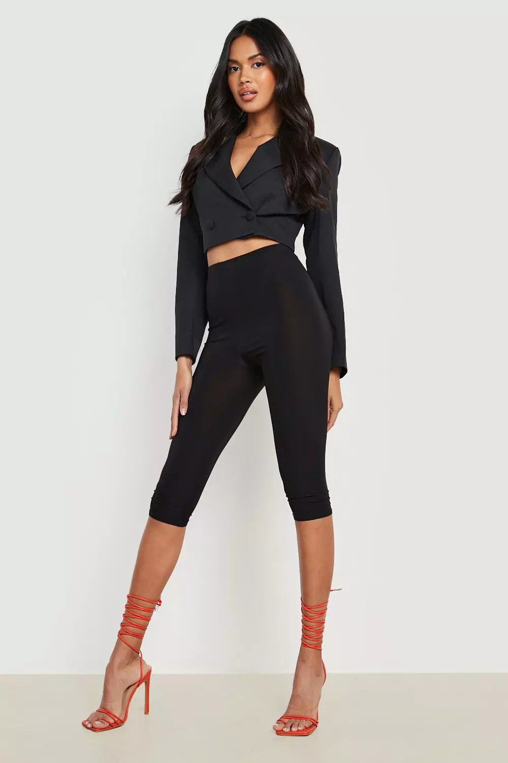 Low Rise Capri Leggings In Black Slinky