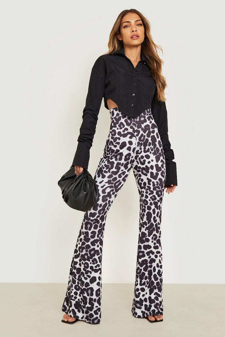 Black Sustainable Leopard Print Jersey Flares image number 1