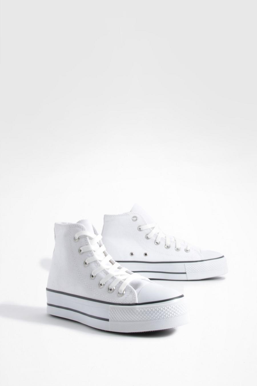 Zapatillas de lona altas con suela gruesa, White bianco